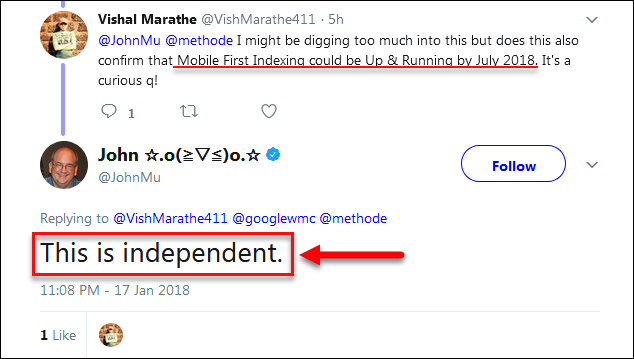 Speed Update And Mobile First Indexing Tweet