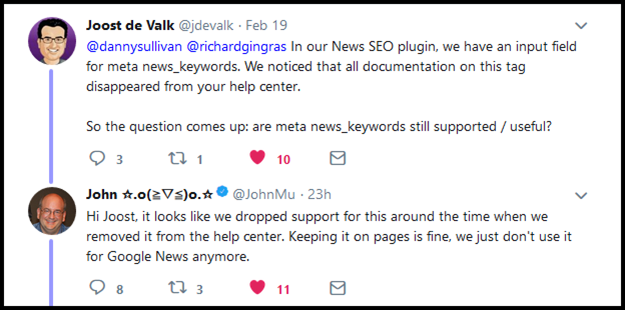 John Mu on Meta News Keywords Tag