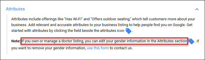 Google My Business Gender Attribute