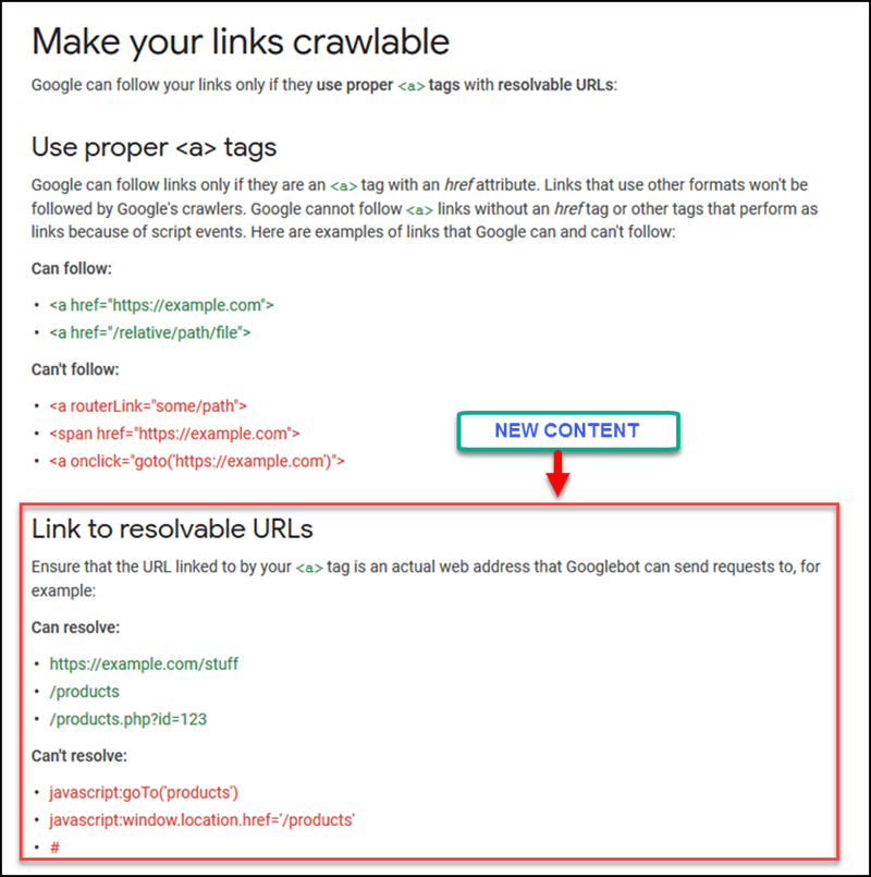 Google Make Your Link Crawlable Page New Content