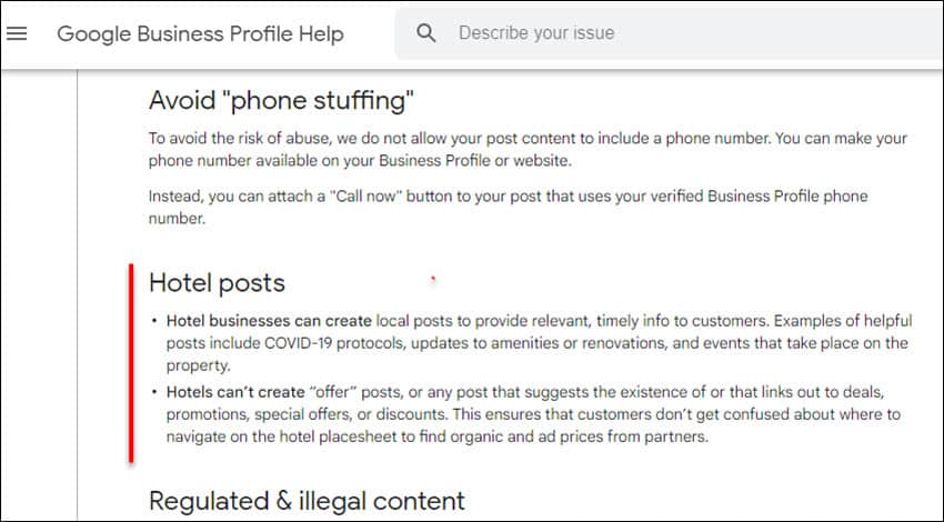 Hotel Posts Section Added In Business Profile Posts Content Policy