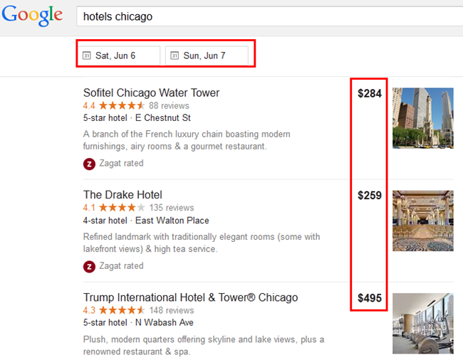 Google SERP Hotels Chicago