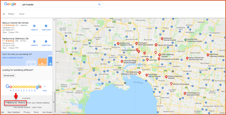 SERP Tool Location Results