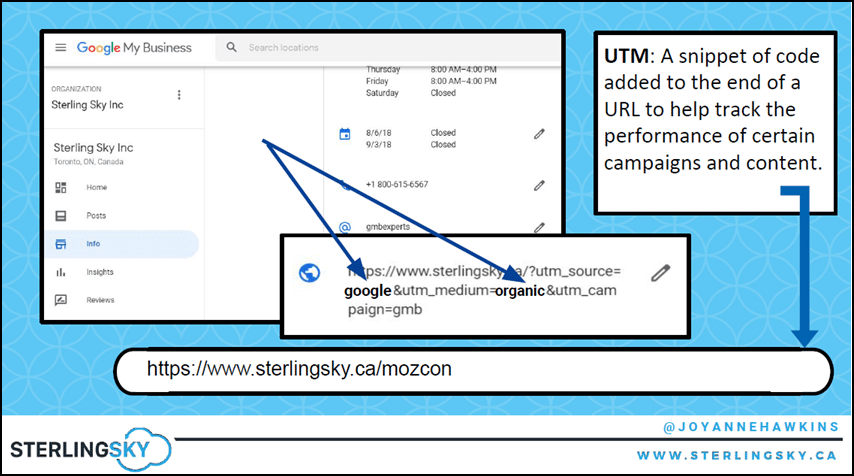 UTM Code in GMB URL Mozcon 2020
